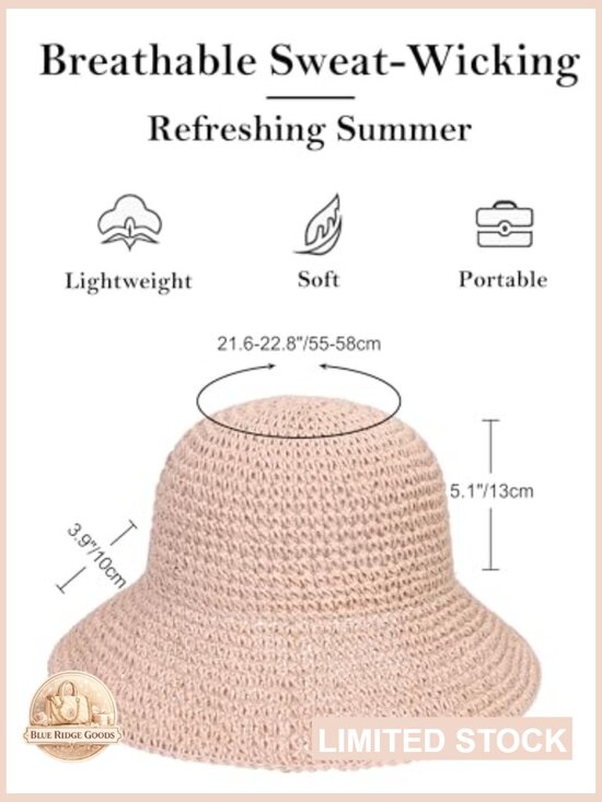 Wide Brim Straw Sun Hat Hand Woven Foldable Beach Bucket Hat UV Protection UPF main image 5